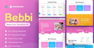 Bebbi - Creative Baby Care是一个主题的WordPress模板。官方正版 + 可商用。可快速创建B2B网站、B2C商城、展示型网站、询盘型网站、营销型网站；适用于中文网站、英文网站、多语言网站。国内企业、外贸公司均可选择。
