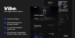 Vibe - Dark Digital Creative Agency & Portfolio是一个主题的WordPress模板。官方正版 + 可商用。可快速创建B2B网站、B2C商城、展示型网站、询盘型网站、营销型网站；适用于中文网站、英文网站、多语言网站。国内企业、外贸公司均可选择。