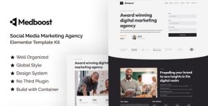 Medboost - Social Media Marketing Agency是一个主题的WordPress模板。官方正版 + 可商用。可快速创建B2B网站、B2C商城、展示型网站、询盘型网站、营销型网站；适用于中文网站、英文网站、多语言网站。国内企业、外贸公司均可选择。