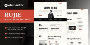 Rujie - Social Media Marketing是一个主题的WordPress模板。官方正版 + 可商用。可快速创建B2B网站、B2C商城、展示型网站、询盘型网站、营销型网站；适用于中文网站、英文网站、多语言网站。国内企业、外贸公司均可选择。
